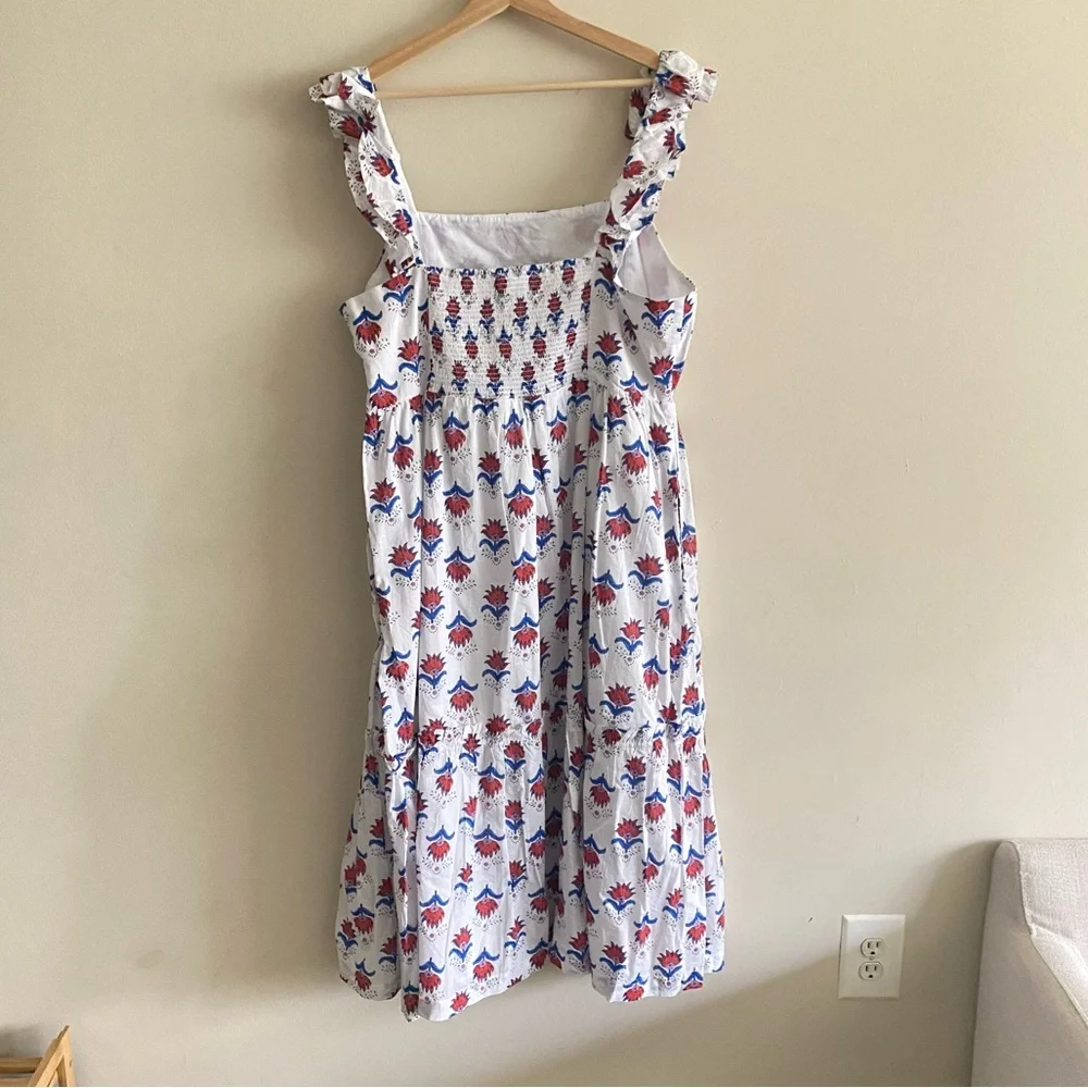 NEW J. Crew Square Neck Midi Dress in Floral Red White Blue Print - 18